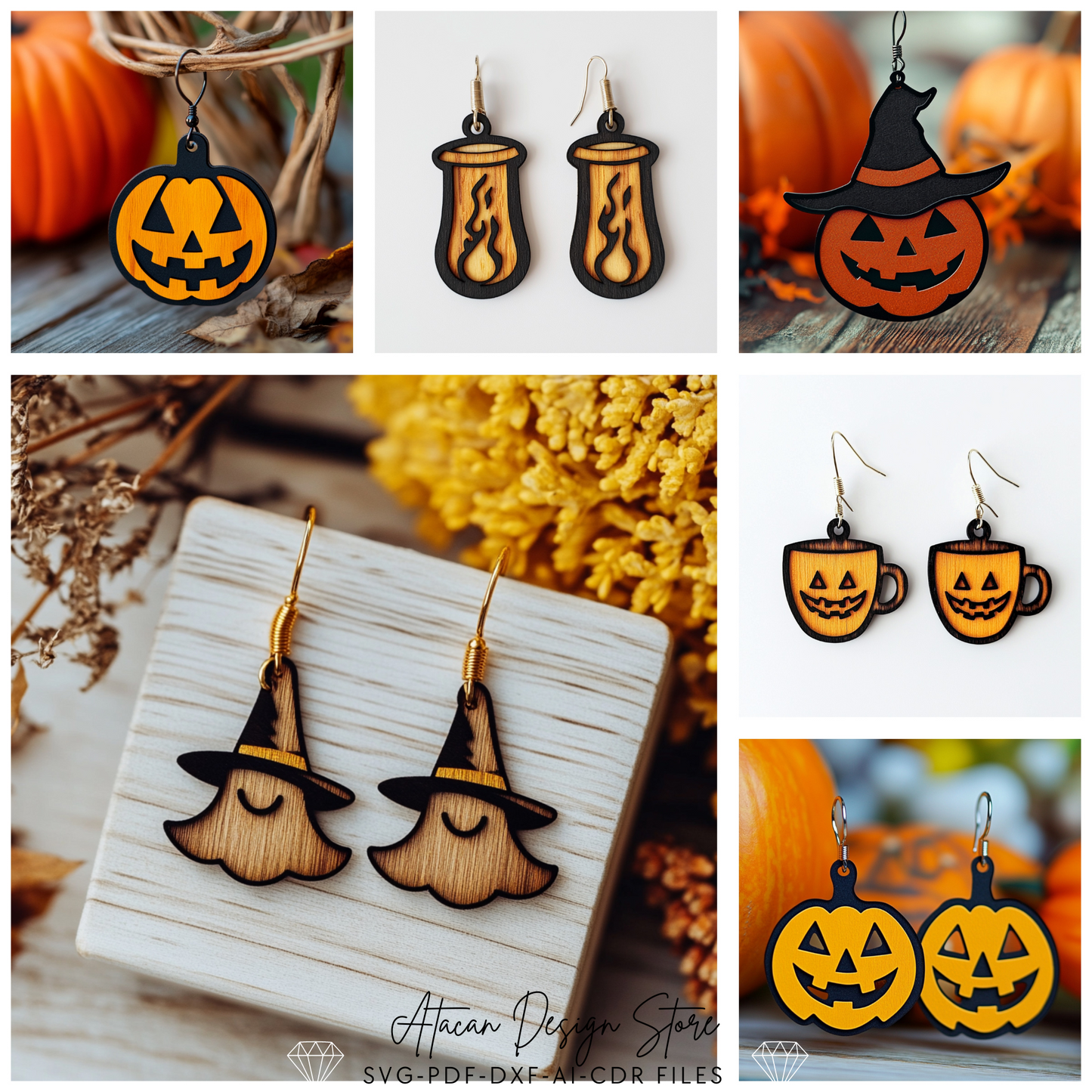 Halloween Earring  Template Bundle - Ghosts, Pumpkins, Witch Hat Designs for Laser Cutting 707