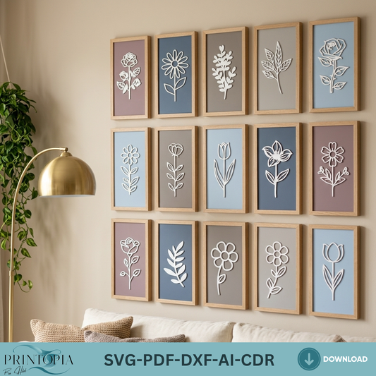Floral Framed Wall Art Botanical Wood Sign Rose Tulip Leaf Plywood Gallery Wall Decor