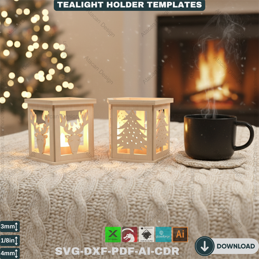 Candle Holders - Floor Tealight Lanterns - Christmas Light Laser Cut -New Year Light Design 352