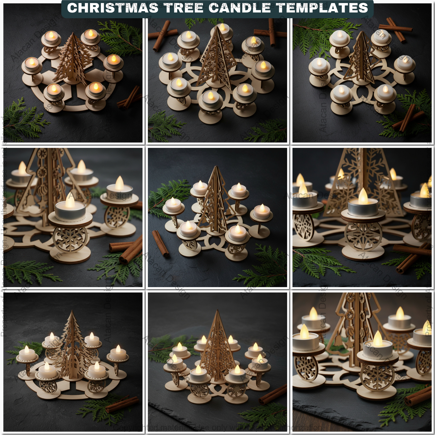 Festive Christmas Tree Tea Light Holder Laser Cut Digital Template, Holiday Advent Wreath Candle Stand, New Year Snowflake Tealight Decor 911