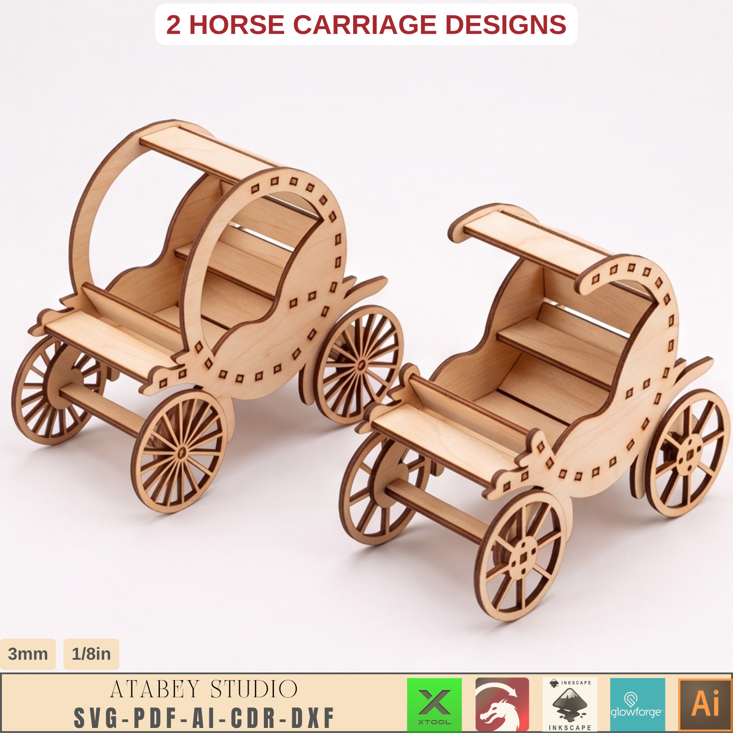 Wooden Horse Carriage Laser Cut Template, 2 Designs, SVG DXF AI PDF CDR Files