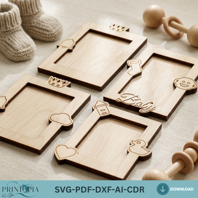 Baby Picture Frame Laser Cut File Plywood Template Nursery Decor Personalized Newborn Gift Keepsake