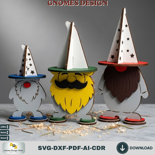 3D Wizard Gnome Laser Cut File Set - Festive Wooden Holiday Figurine SVG 986