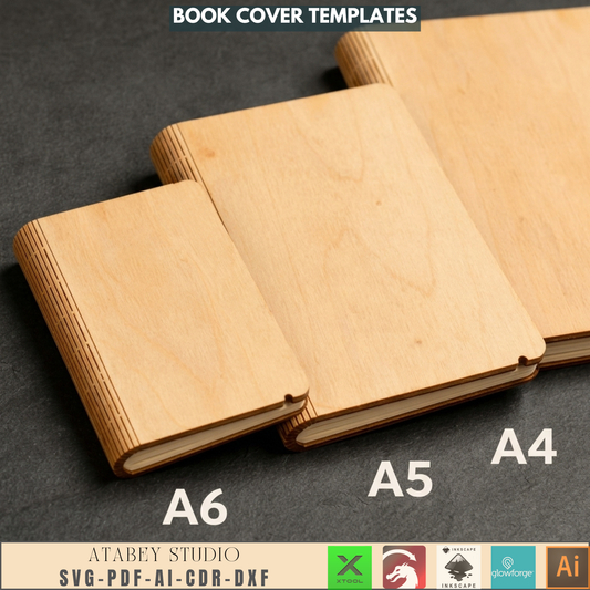 Wooden Book Cover Template Living Hinge Laser Cut Notebook Design A4 A5 A6 Plywood Journal Cover