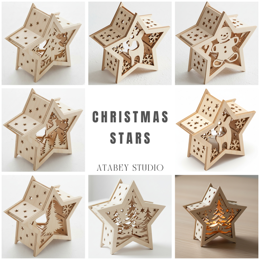 Christmas Star Lanterns Template - Winter Glow Candle Holder Design 956