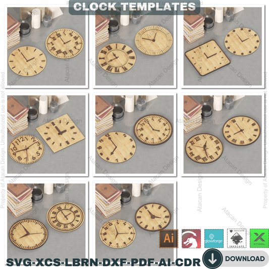Ultimate Clock Vector Pack, Laser Cutting Designs, DIY Wall Art Files, CNC Pattern for Glowforge & Xtool 899