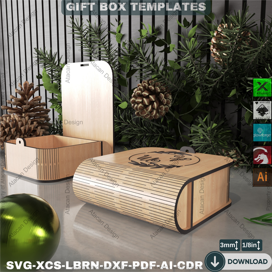 Laser Cut Trinket Box SVG, Charming Curved Lid Keepsake File for Glowforge, Engravable Wooden Ring Box Plan for xTool and Lightburn