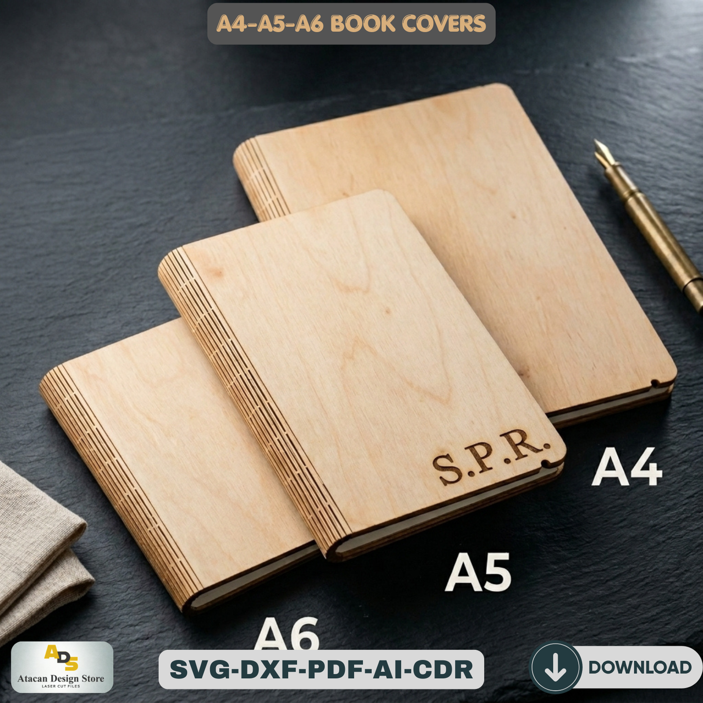 Wooden Laser Cut Book Cover Living Hinge Pattern A4 A5 A6 Journal Notebook Template