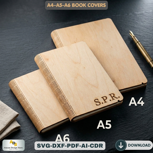 Wooden Laser Cut Book Cover Living Hinge Pattern A4 A5 A6 Journal Notebook Template