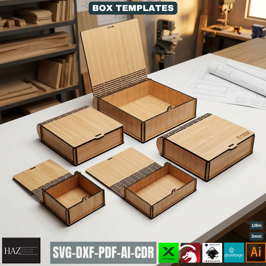 Wooden Keepsake Boxes Living Hinge Box Bundle 5 Sizes, Modern Wood Storage Templates 528
