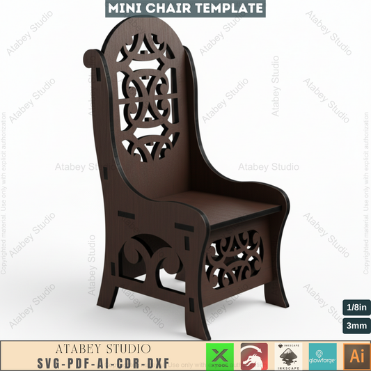 Plywood Mini Chair Decor - Vector Plan for Dollhouse Furniture, Wood Laser Cut Files 001
