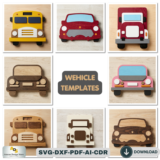 Vehicle Templates / Car Bus Truck Wall Art Decor / Kids Room DIY Craft Multi Layered 948