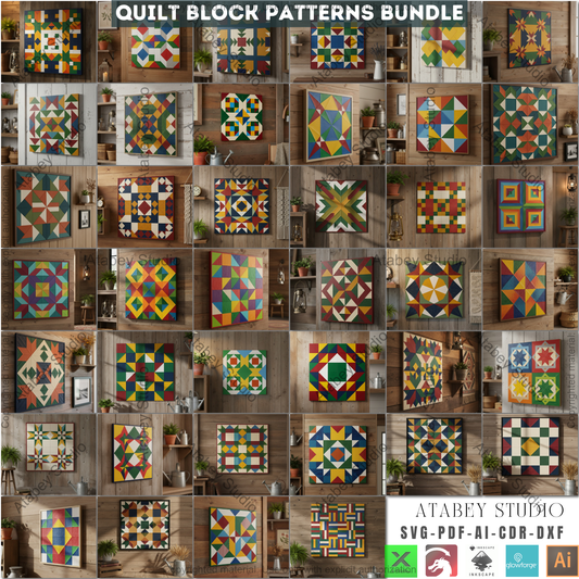 40 Unique Barn Quilt Block Patterns, DIY Quilt Square Designs, Farmhouse Decor SVG Files, Laser Cut Ready Templates 969