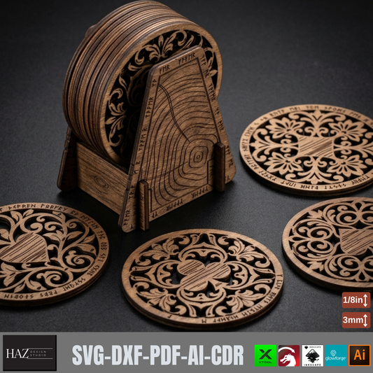 Viking Playing Card Coaster Templates, Rustic Norse Knotwork Wooden Coaster Designs 579