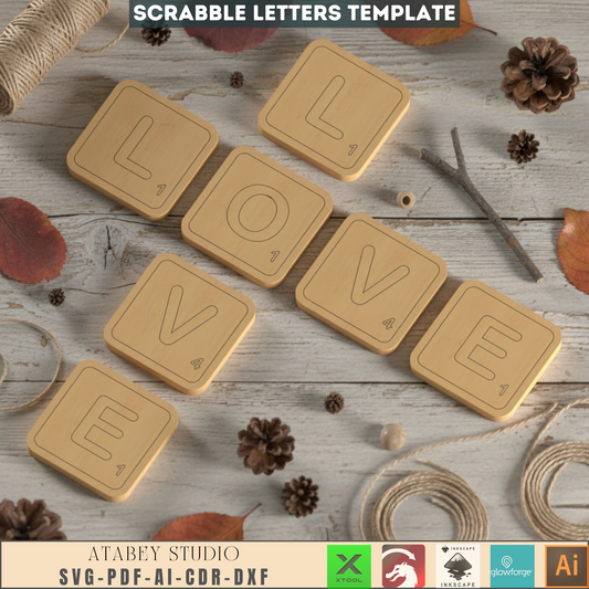 Laser Cut Scrabble Tiles SVG Bundle - Wooden Alphabet Letters Digital Files for Glowforge XTool