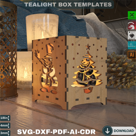Christmas Engraved Floor Lamps / Plywood Light Design Decor / Box Desk lamp Laser Vector Art 186