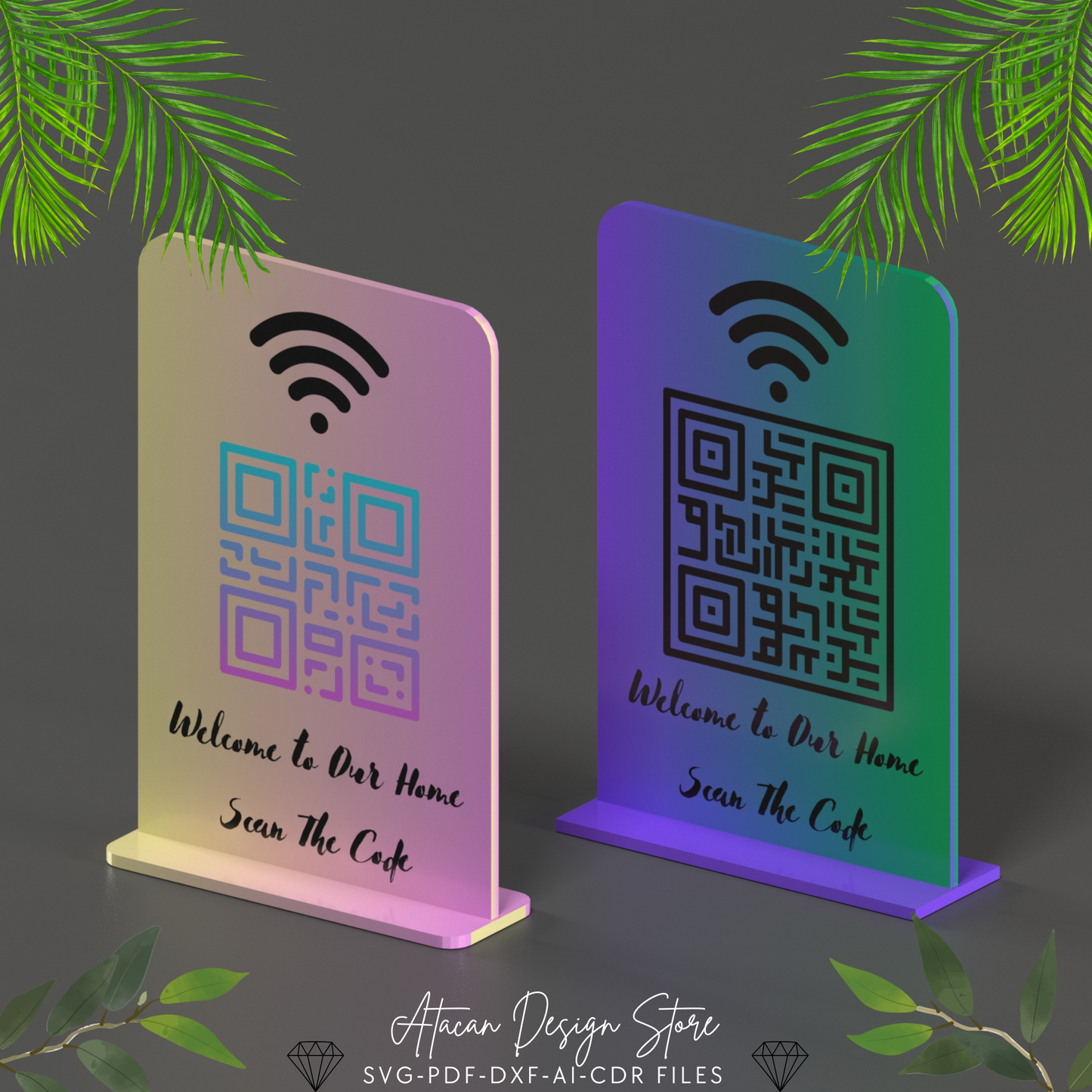 Customizable QR Code Sign Display Stand - Include Logos - Perfect for WiFi and Retail Stores - Wireless QR Code Sign Display 674