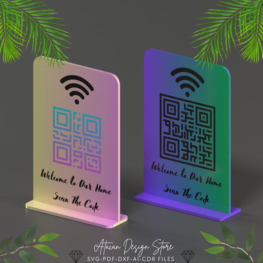 Customizable QR Code Sign Display Stand - Include Logos - Perfect for WiFi and Retail Stores - Wireless QR Code Sign Display 674