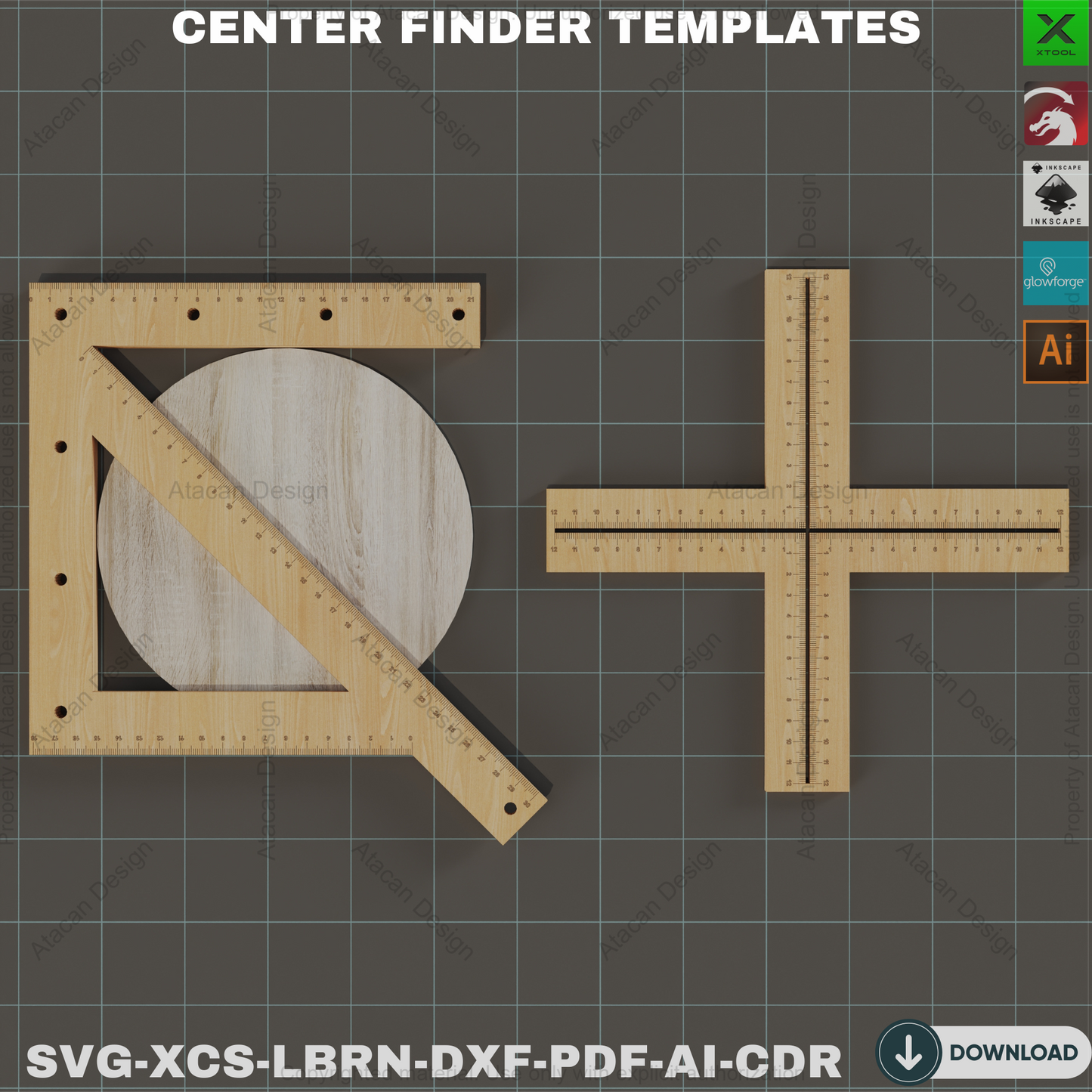 Laser Cut Center Finder Jig - Wood Template Files,Cross Ruler Tool - Laser Cut Centering Templates,Woodworking Center Jig 837