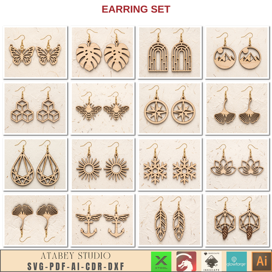 Bee, Butterfly & Leaf Earring SVG Bundle | Laser Cut Templates