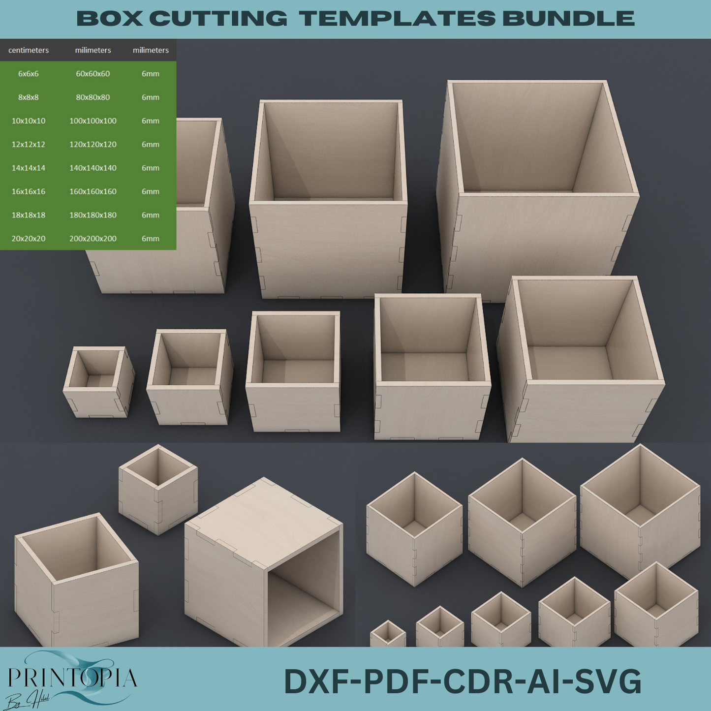 Layout Box Cut Box Cutting Template Bundle for Laser Cutters - Perfect for DIY Wood B ...