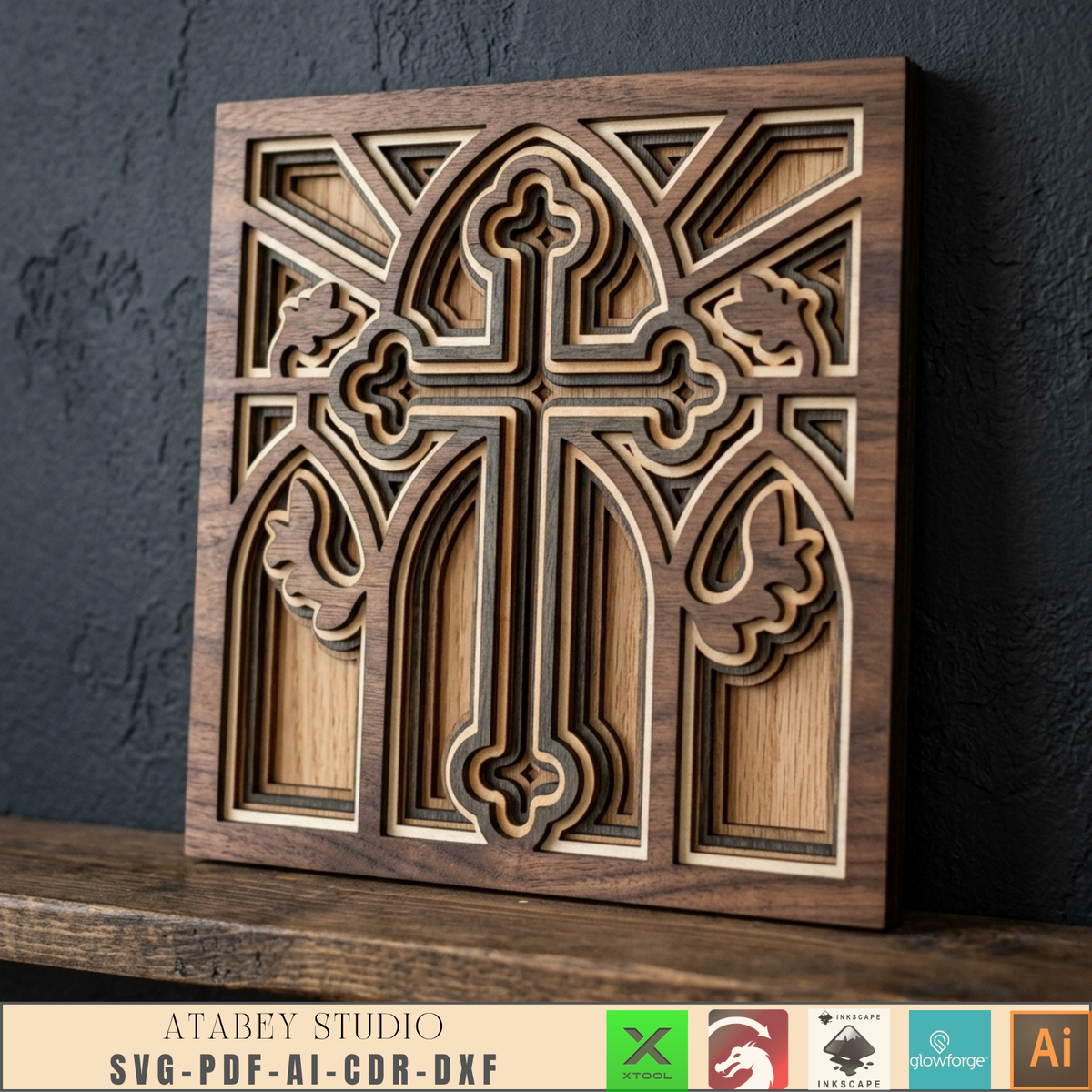 Layered Cross SVG for Glowforge, Jesus Church Window Decor, Christian Wall Art Laser Cutting Plan