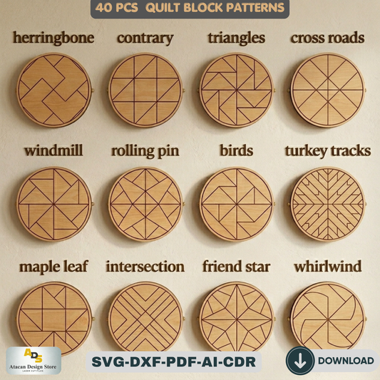 40 Round Quilt Block Patterns for Laser Cutting Geometric Wood Wall Art Designs 548