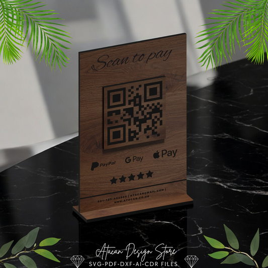 QR Code Payment Sign - Wooden Scan to Pay Menu Stand for Bars & Cafes - Scan to Pay Sign Display 685