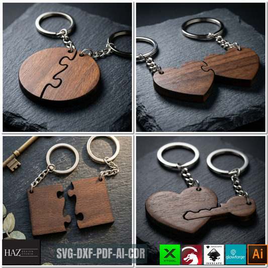 Puzzle Piece Keychain for Couples Heart Round Rectangle Key Heart Designs DIY Anniversary Gift