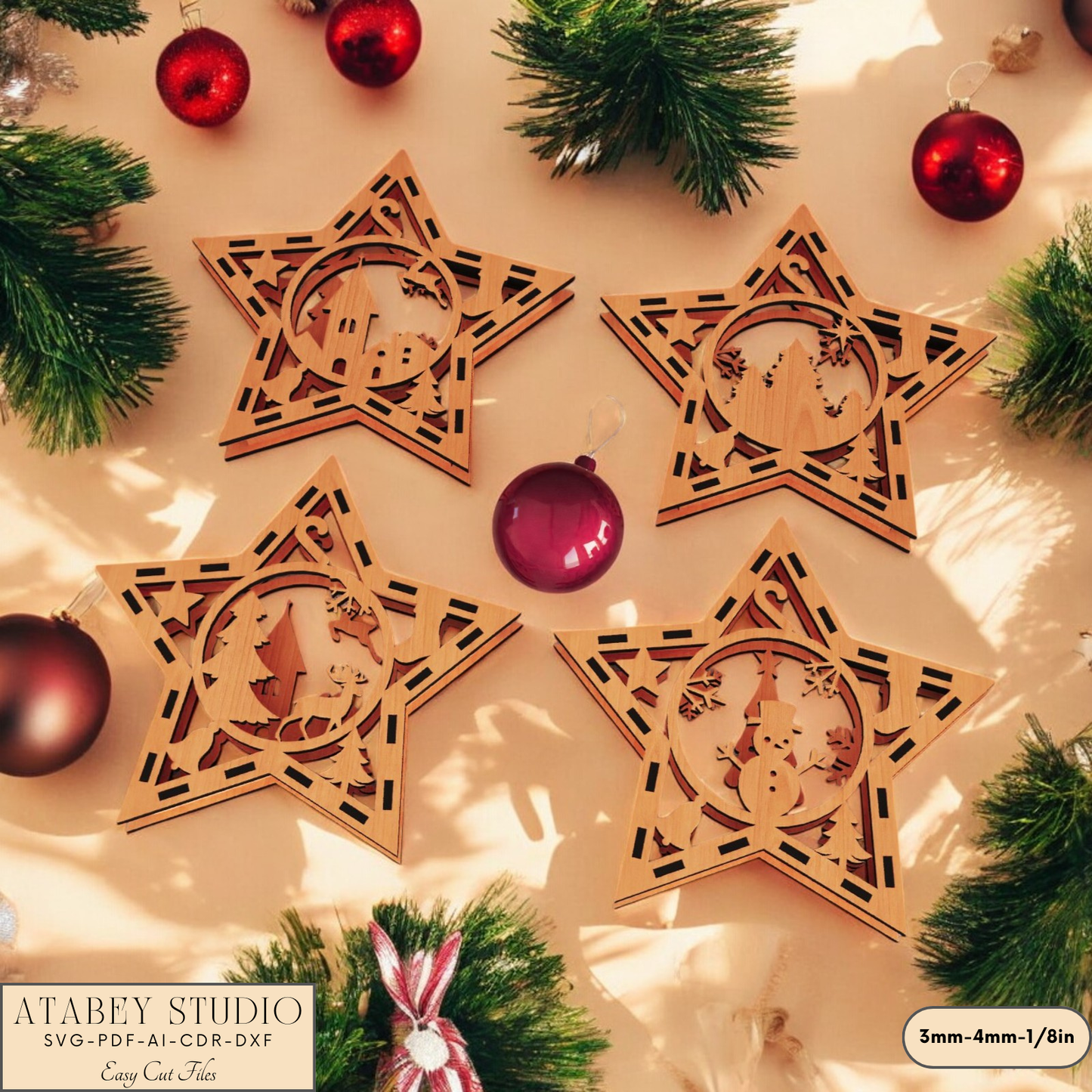 Christmas Star Ornament SVG - Laser Cut Designs for Festive Tree Decorations & Holiday Crafts 902