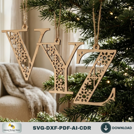 Laser Cut Monogram Christmas Ornaments, A-Z Initial Gift Tags, Wooden Alphabet Tree Decor Plans