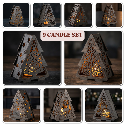 Laser Cut Christmas Lantern Bundle, Tealight Holder Template Set of 9, Snowflake Reindeer Gnome