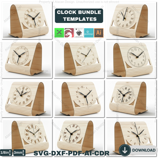Laser Cut Clocks, Modern Desk Clock Templates, DIY Wooden Table Clock Plans, CNC File for Glowforge, Xtool & Lightburn 914
