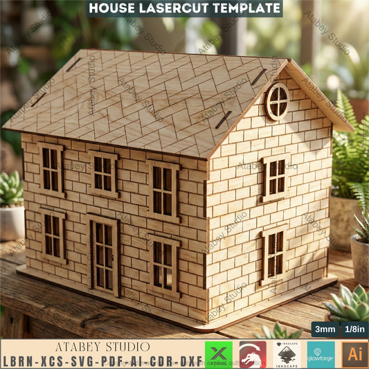 Wooden Dollhouse Laser Cut Plan, Plywood Toy Home Template, CNC Model, Kids Play House Design, Hinged Roof Storage Box 265