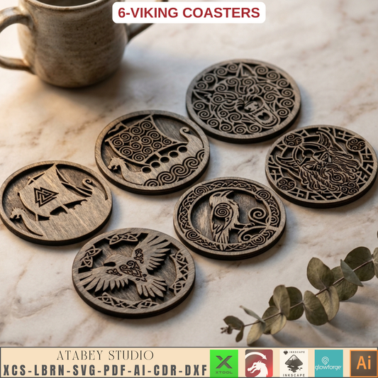 Viking Norse Coaster Laser Cut Files Raven Wolf Ship Celtic Wood Template