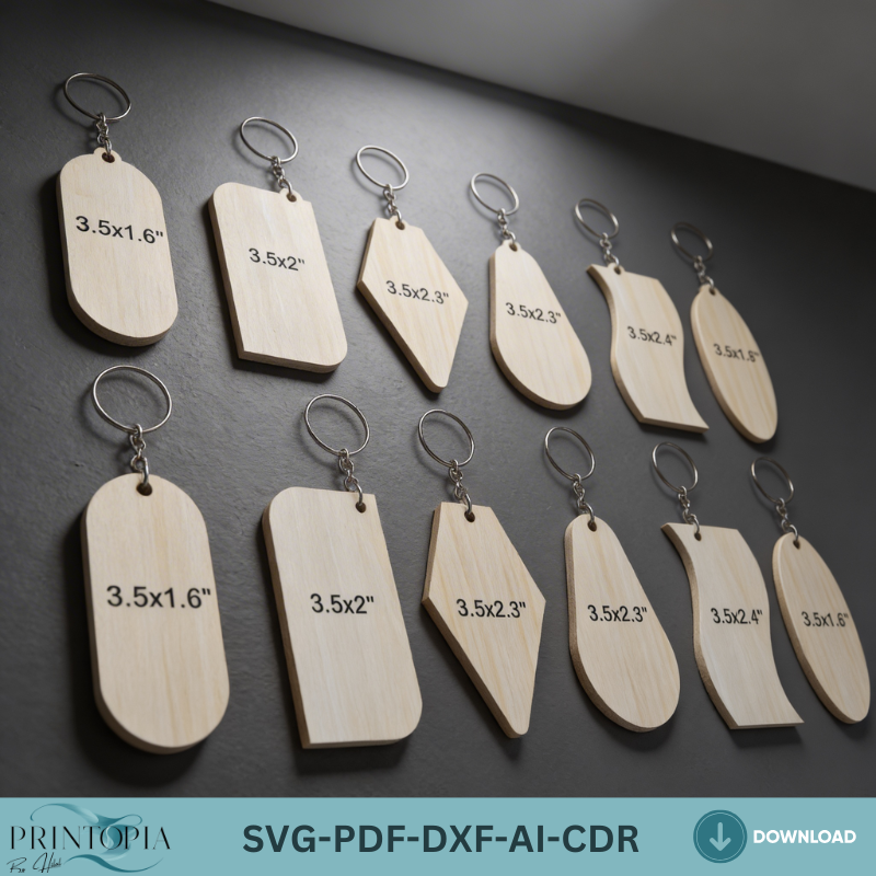 Blank Keychain Set Bundle Wood Acrylic Keychain Templates DIY Laser Engraving Design