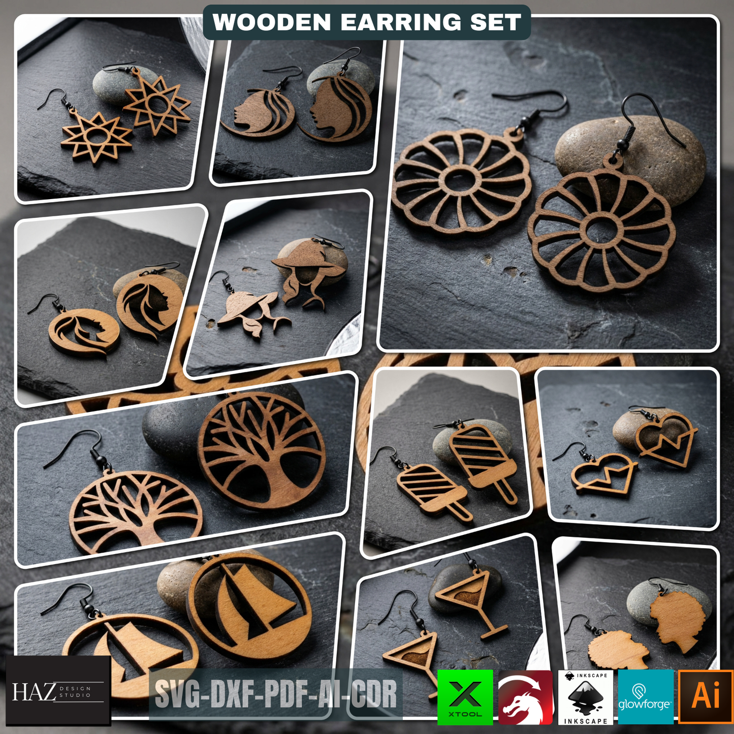 Laser Cut Earring SVG Bundle, Unique Wood Earring Designs, DIY Jewelry Files for Laser Cutter 478