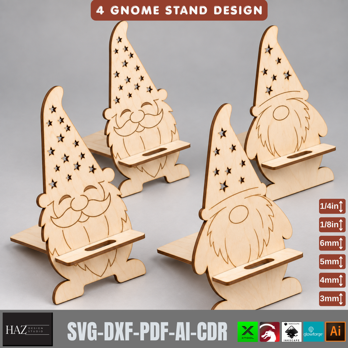 Wooden Gnome Phone Holder Laser Cut Template | 4 Holiday Stand Designs 573