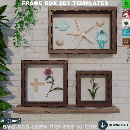 Removable Shadow Box Frames: Digital Laser Cut File Collection,3D Picture Frame Template: Wood Shadow Box Set, DIY Project853