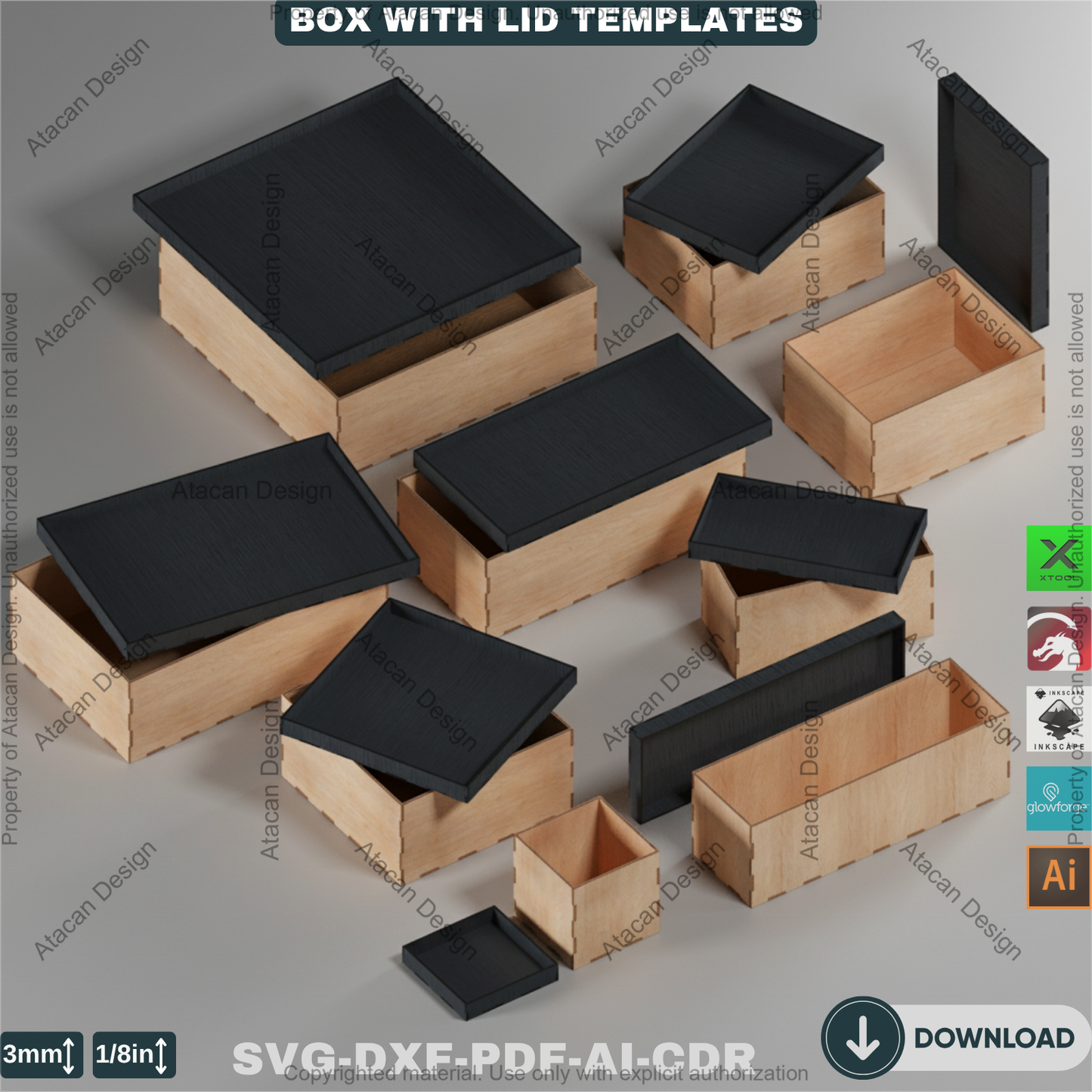Box with Lid Template Bundle – Perfect for Laser Cutting, Create Multiple Box Sizes for Storage & Gift Packaging 761