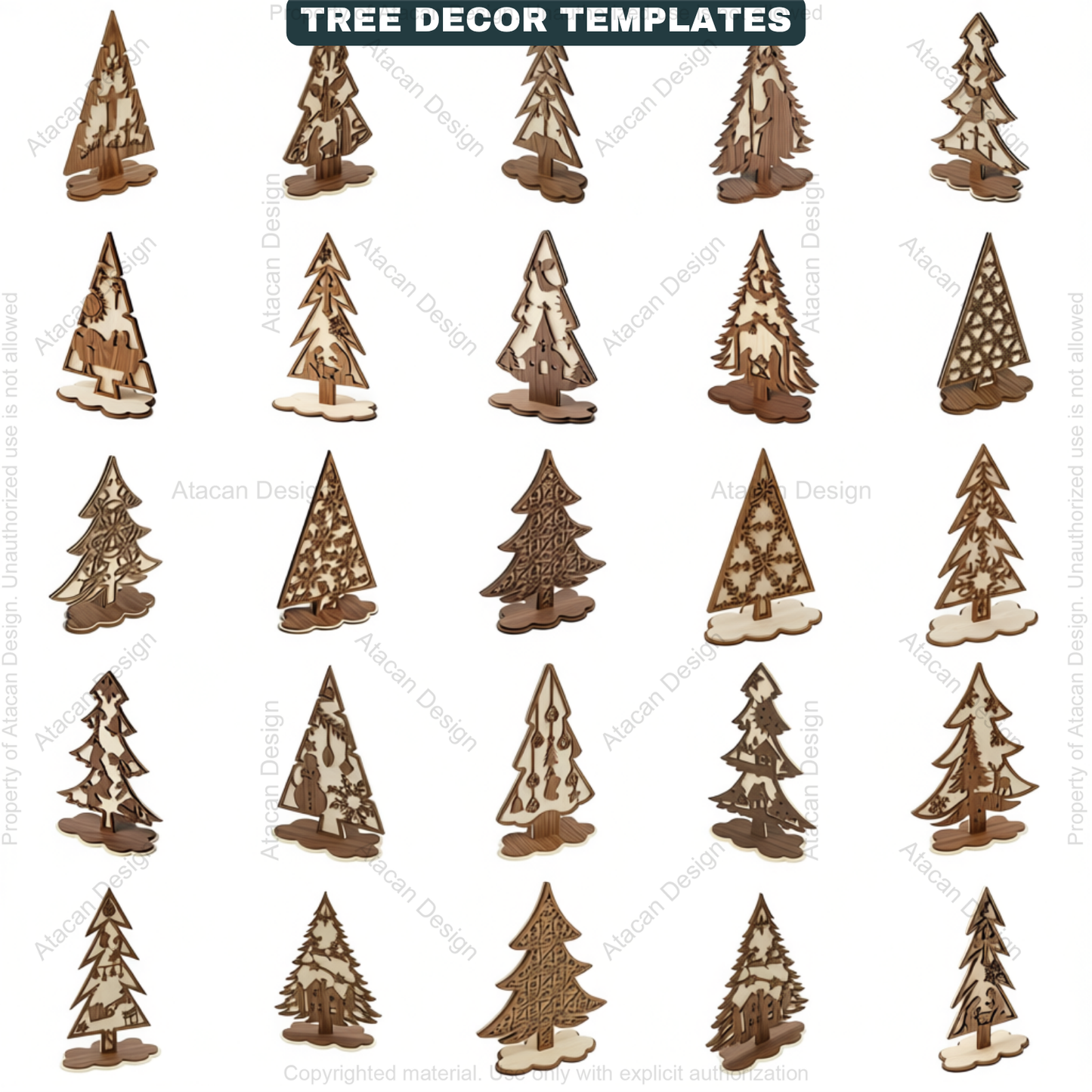 3D Standing Christmas Tree Decor Bundle | Laser Cut Wooden Tree Ornaments | Holiday Table Decoration | Xtool Craft Template 909