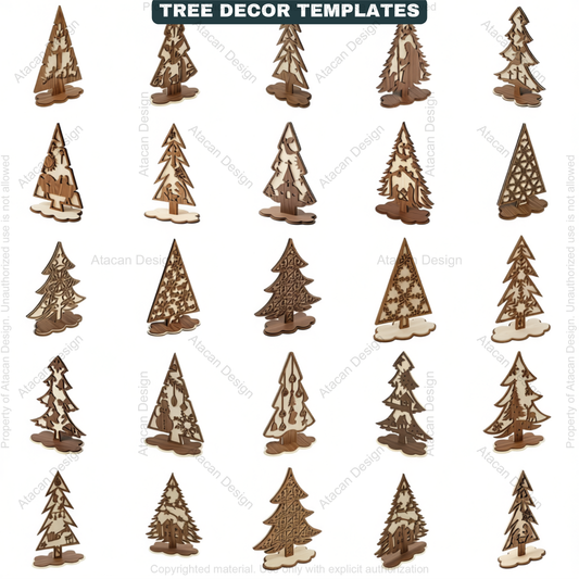 3D Standing Christmas Tree Decor Bundle | Laser Cut Wooden Tree Ornaments | Holiday Table Decoration | Xtool Craft Template 909