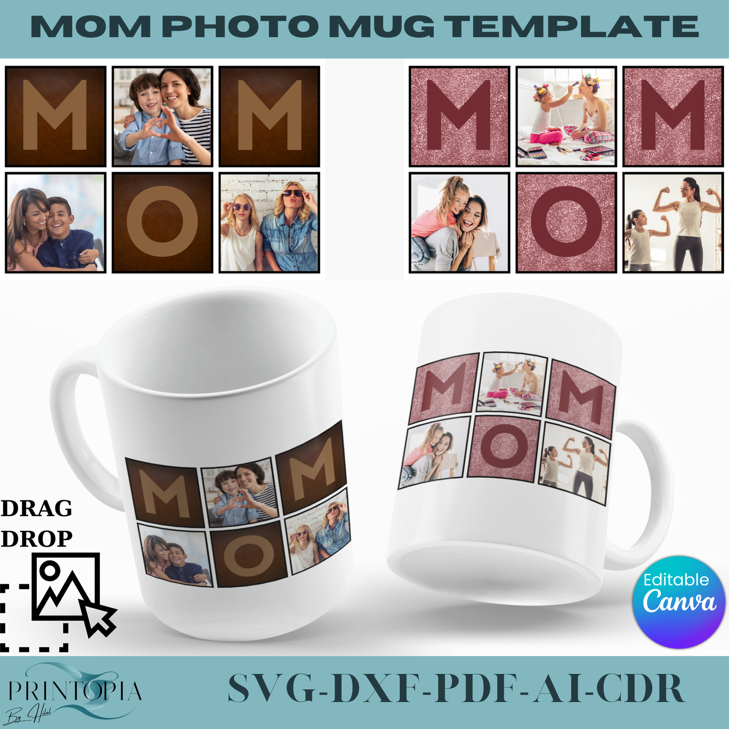 Personalized MOM Photo Mug Template – Drag & Drop Editable Design for Mother's Day 339