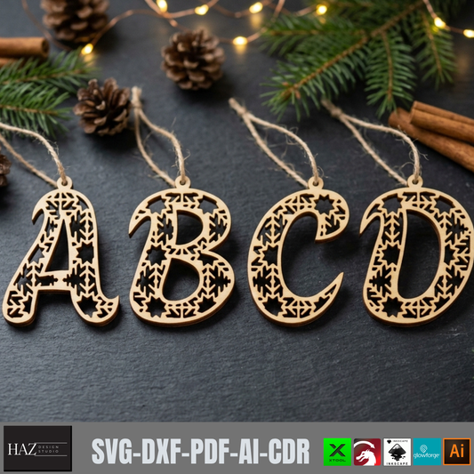 Laser Cut Alphabet Gift Tags Christmas Initial Ornament Snowflake Letters Plywood
