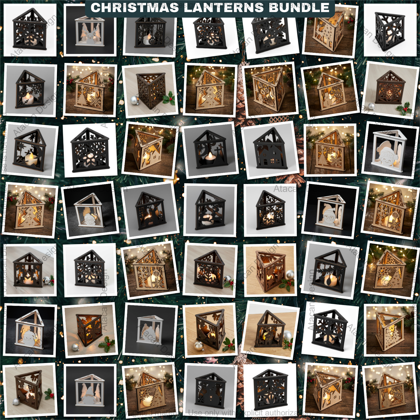 Christmas Lanterns Bundle Laser Cut Templates | Holiday Candle Box Decor | Tealight Holder Designs 930