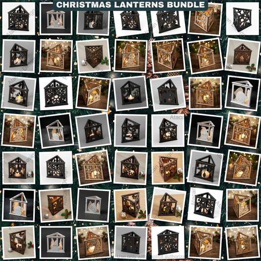 Christmas Lanterns Bundle Laser Cut Templates | Holiday Candle Box Decor | Tealight Holder Designs 930