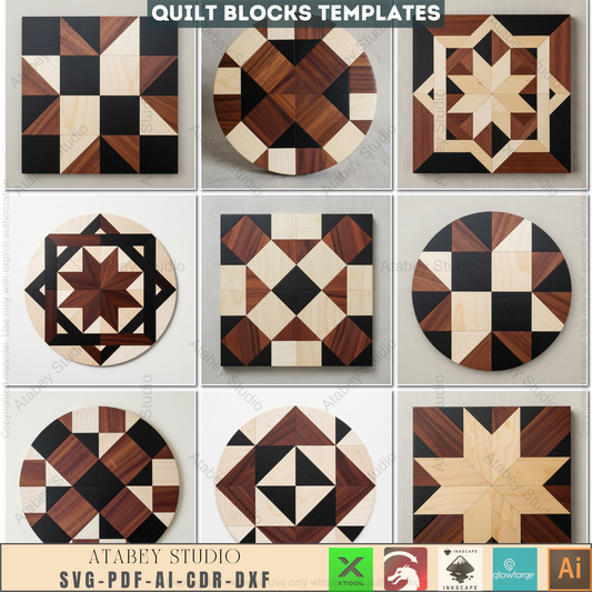 Geometric Quilt Block Patterns for Laser Cutting | Modern Barn Quilt SVG Templates | Printable Abstract Art Mosaic Craft Designs 964