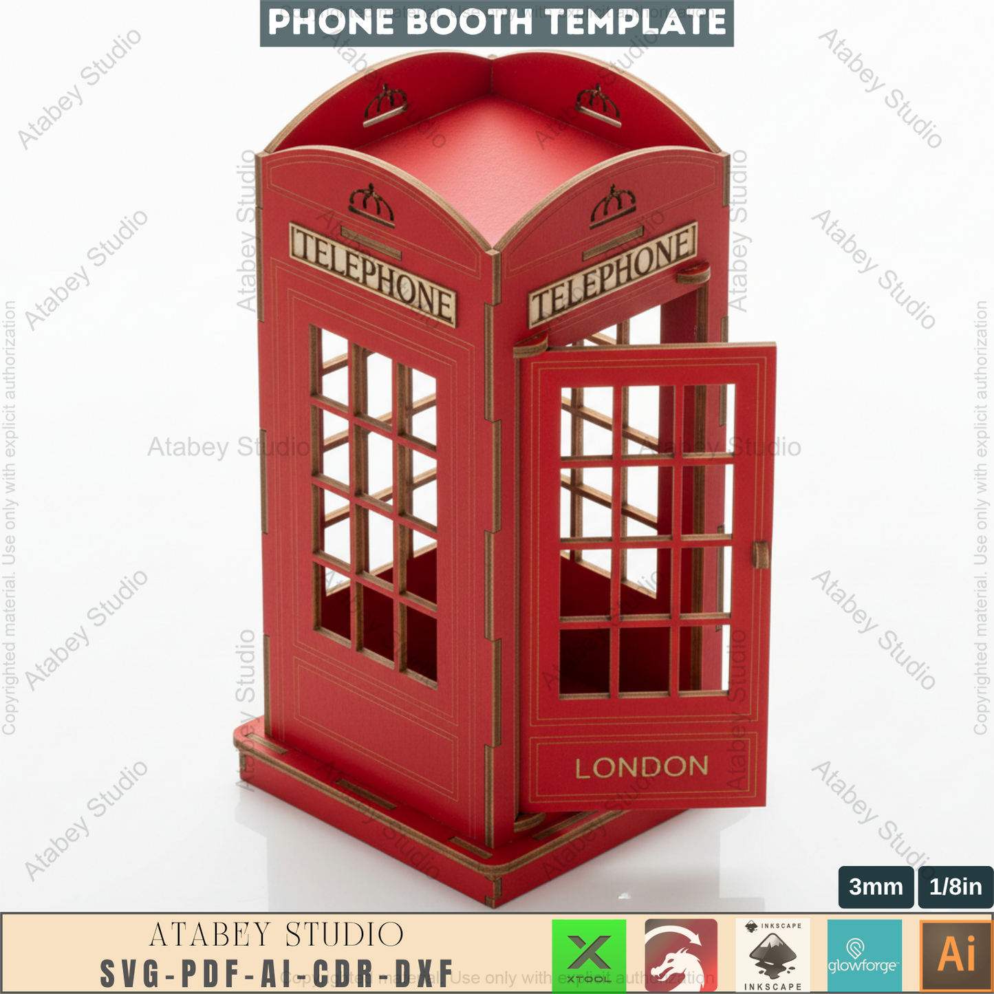 Classic British Phone Booth - Laser Cut Files, DIY Wooden Model Kit, Iconic London Telephone Box Plans 088