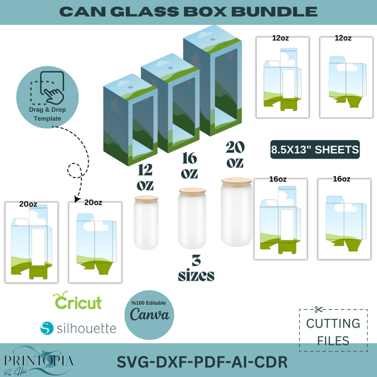 Glass Can Box Template Bundle | 12oz, 16oz & 20oz Cutting Files for Cricut  Silhouette - svg, PDF, ai 171