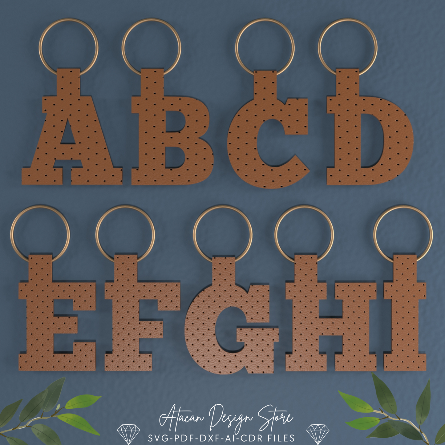 Alphabet Key Fob SVG | Faux Leather Keychain Template | All Letter Bag Tag Cut File for Cricut Silhouette & More 690